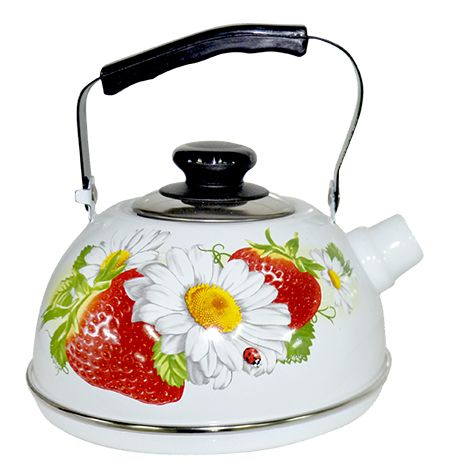 Kettle 2,5l enamel ??04/25/03/05 (movable handle) - white "Strawberry with chamomile" (decor - stainless steel) (4)
